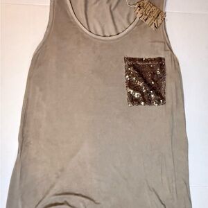 POL Taupe Tank Top with Sequin Pocket